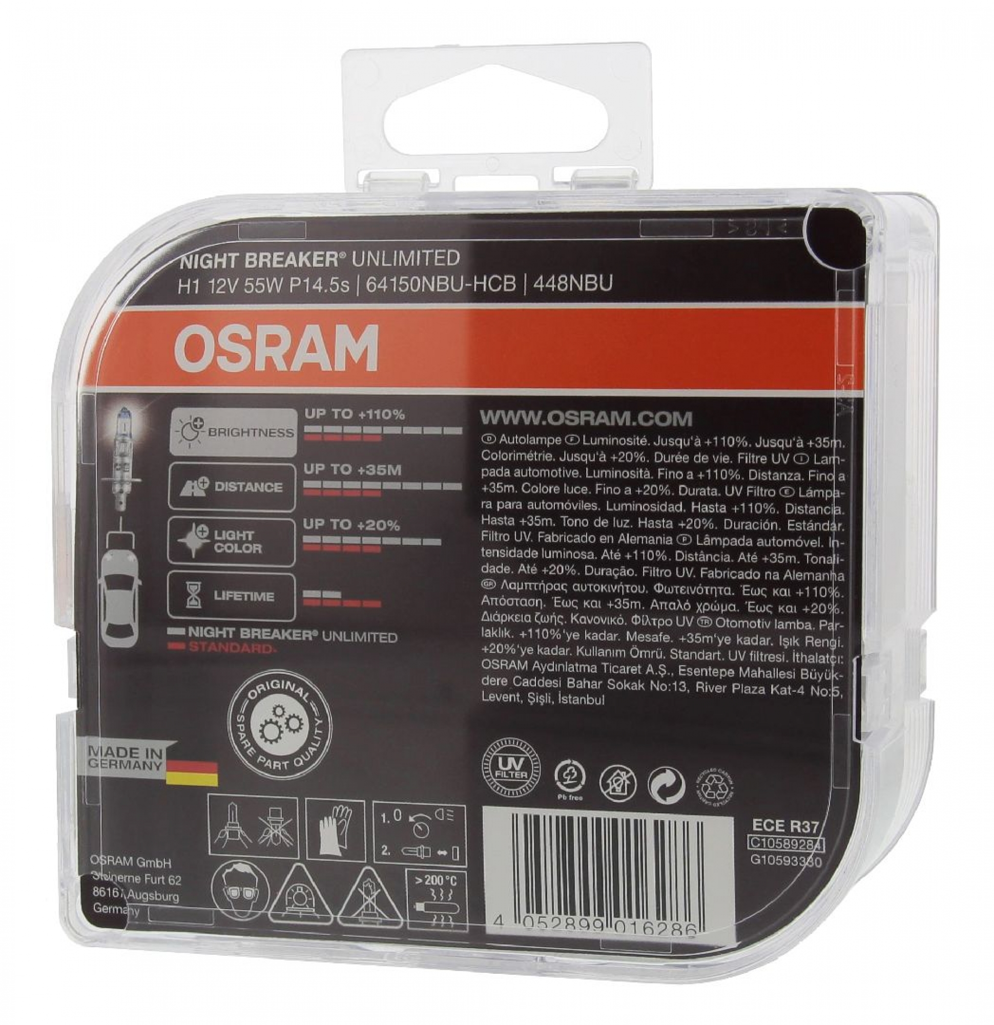 OSRAM NIGHT BREAKER UNLIMITED (64150NBU-HCB), H1, Glühlampe, Fernscheinwerfer