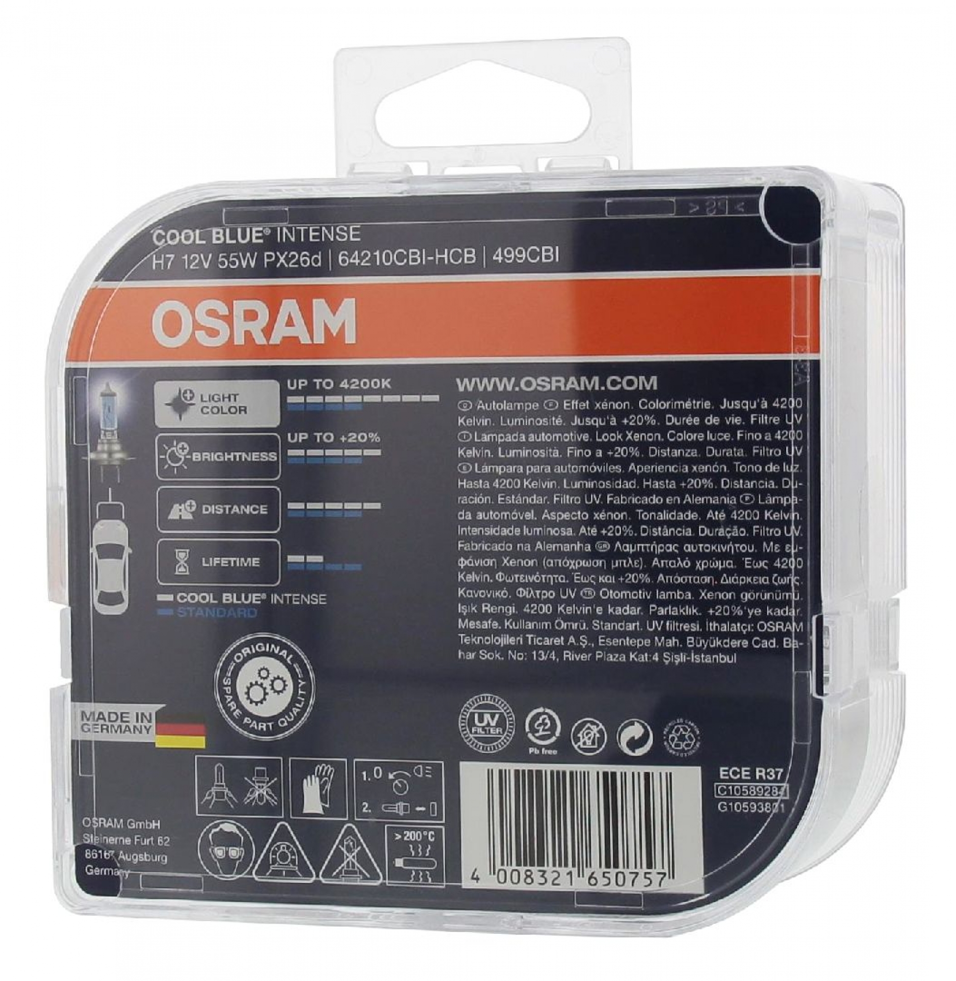 OSRAM COOL BLUE INTENSE (64210CBI-HCB), H7, Glühlampe, Fernscheinwerfer