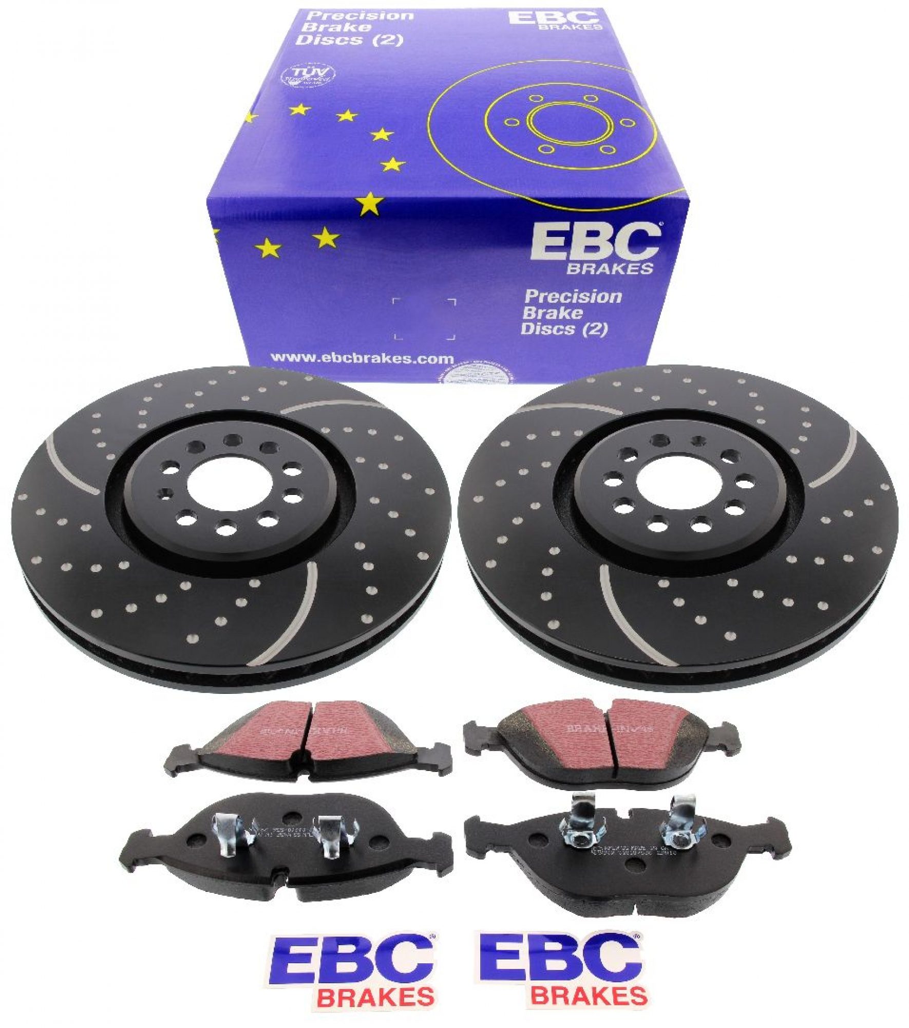EBC-Bremsensatz, Turbo Groove Disc Black + Bremsbeläge, Blackstuff, Achssatz, VA, VW Golf 4 R32, Ø 334 mm