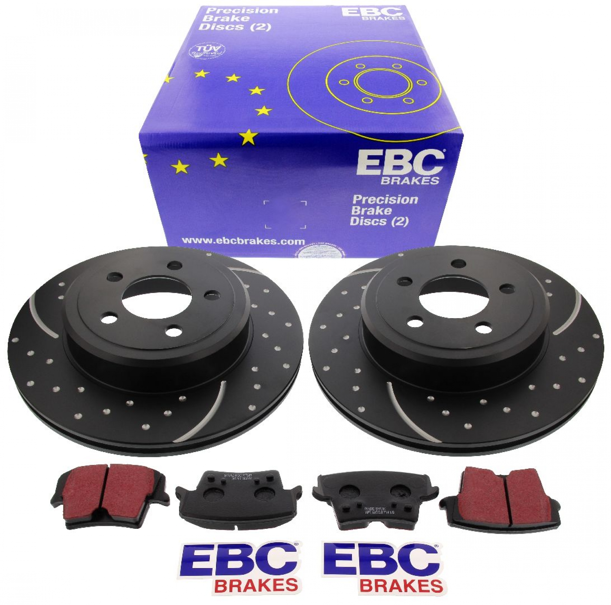EBC-Bremsensatz, Turbo Groove Disc Black + Bremsbeläge, Blackstuff, Achssatz, HA, Chrysler 300C, Lancia Thema