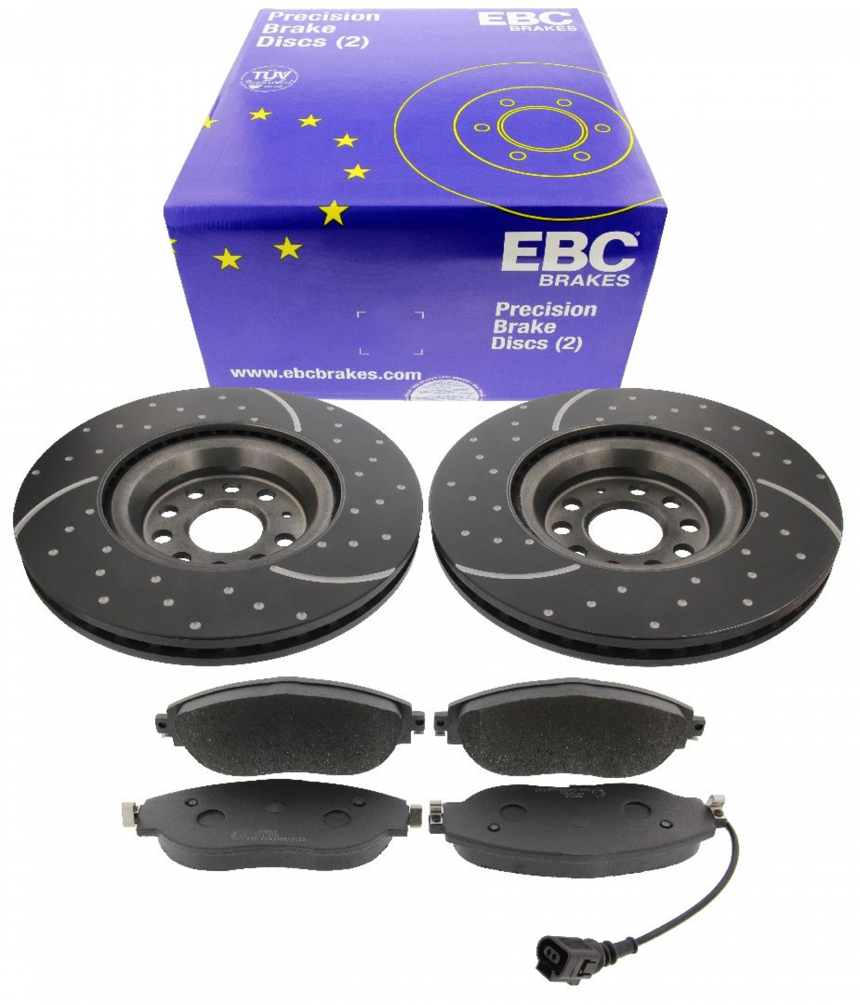 EBC-Bremsensatz, Turbo Groove Disc Black + Bremsbeläge, Blackstuff, Achssatz, VA, Audi, Seat, Skoda, VW