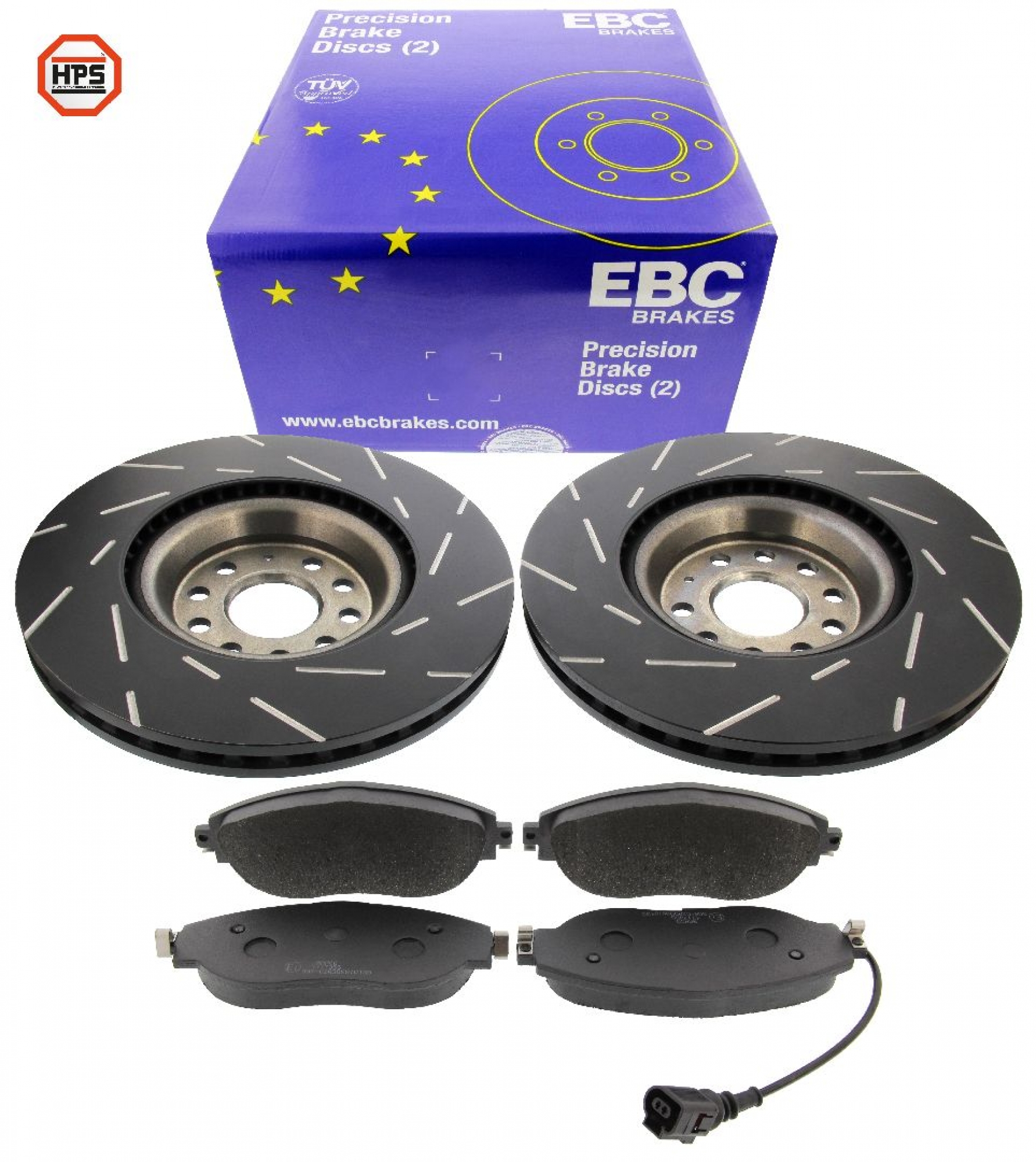 EBC-Bremsensatz, Black Dash Disc + HPS-Carbon-Bremsbelägen von MAPCO, Achssatz, VA, Audi, Seat, Skoda, VW