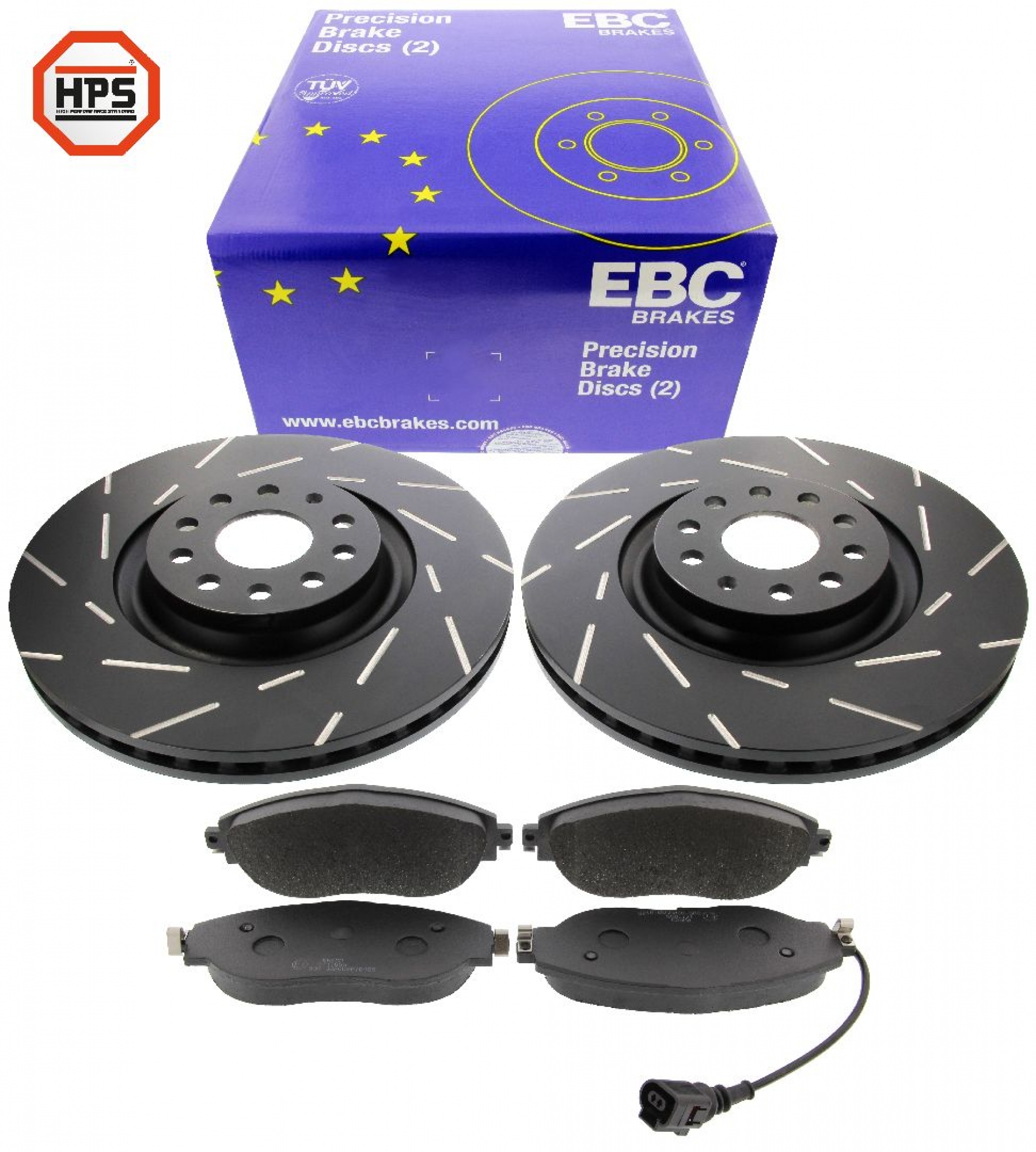 EBC-Bremsensatz, Black Dash Disc + HPS-Carbon-Bremsbelägen von MAPCO, Achssatz, VA, Audi, Seat, Skoda, VW