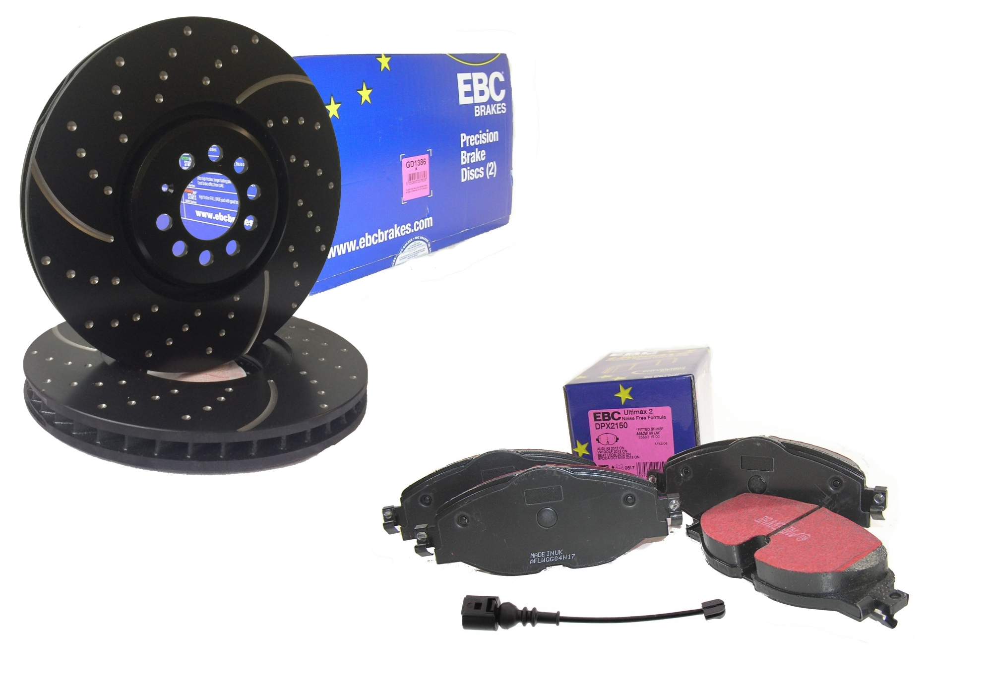 EBC-Bremsensatz, Turbo Groove Disc Black + HPS-Carbon-Bremsbelägen von MAPCO, Achssatz, VA, Audi, Seat, Skoda, VW
