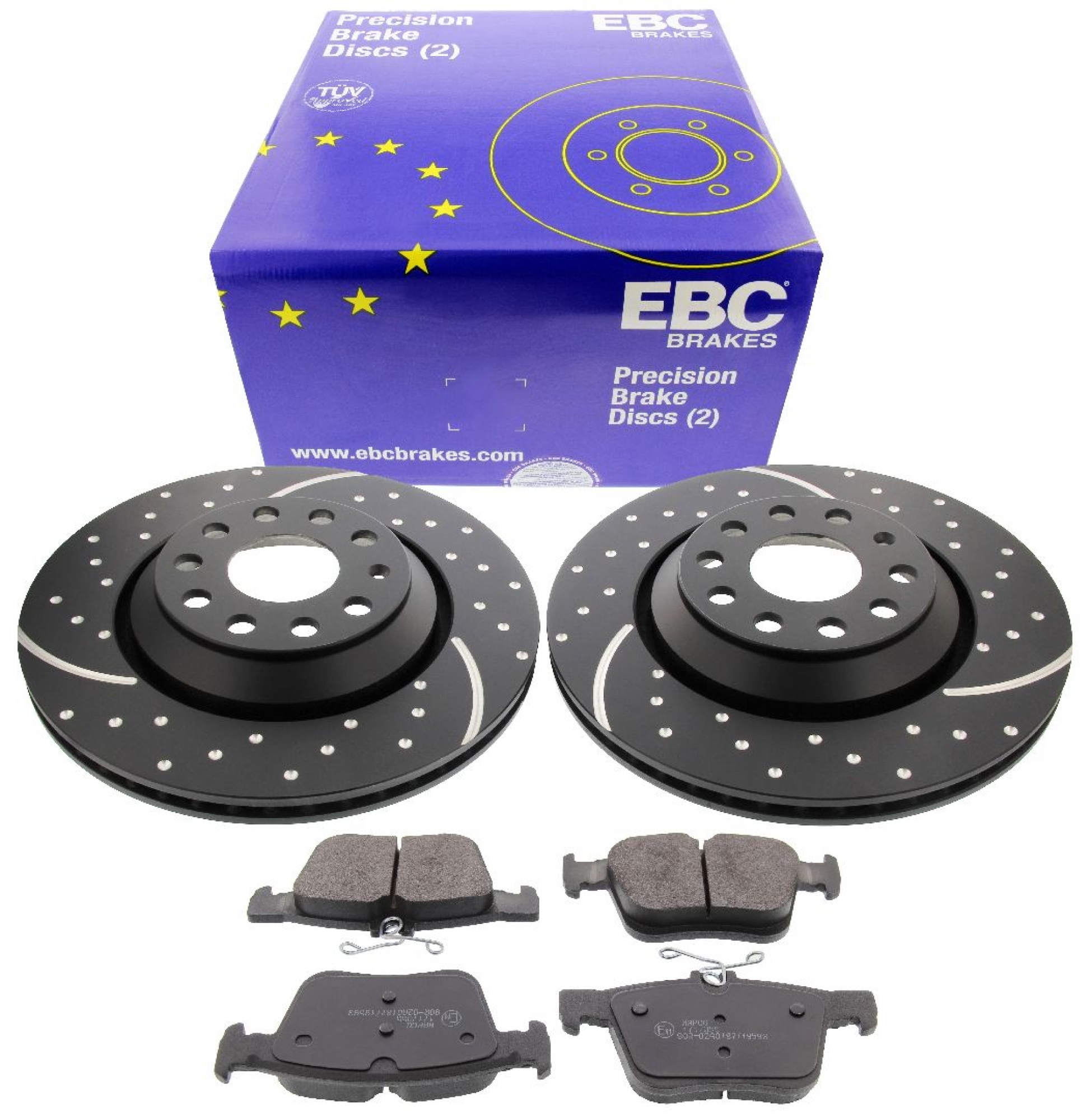 EBC-Bremsensatz, Turbo Groove Disc Black + HPS-Carbon-Bremsbelägen von MAPCO, Achssatz, HA, Audi, Seat, Skoda, VW