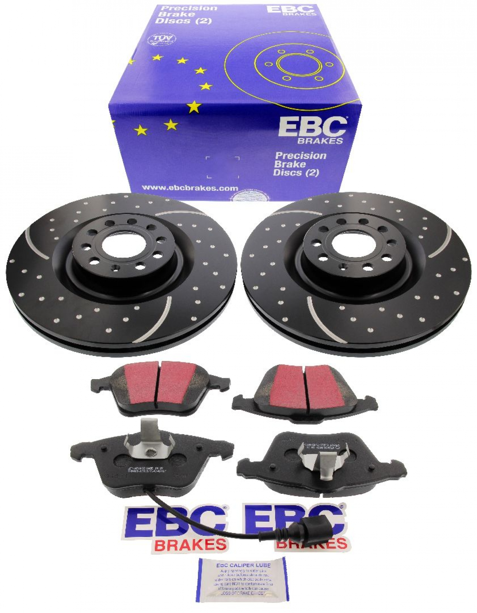 EBC-Bremsensatz, Turbo Groove Disc Black + Bremsbeläge, Blackstuff, Achssatz, VA, Seat Leon, VW Golf, Scirocco