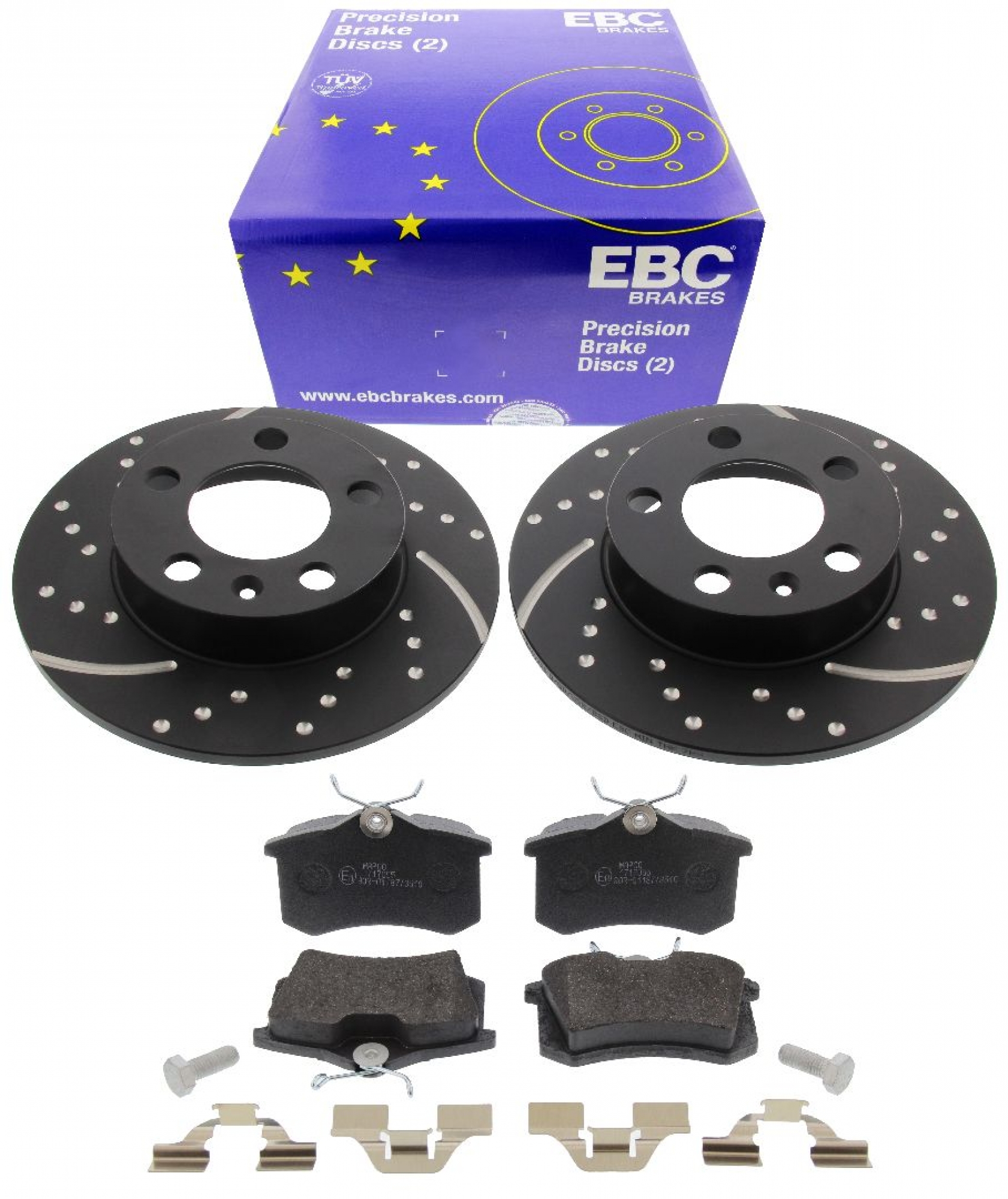 EBC-Bremsensatz, Turbo Groove Disc Black + HPS-Carbon-Bremsbelägen von MAPCO, Achssatz, HA, Audi, Seat, Skoda, VW