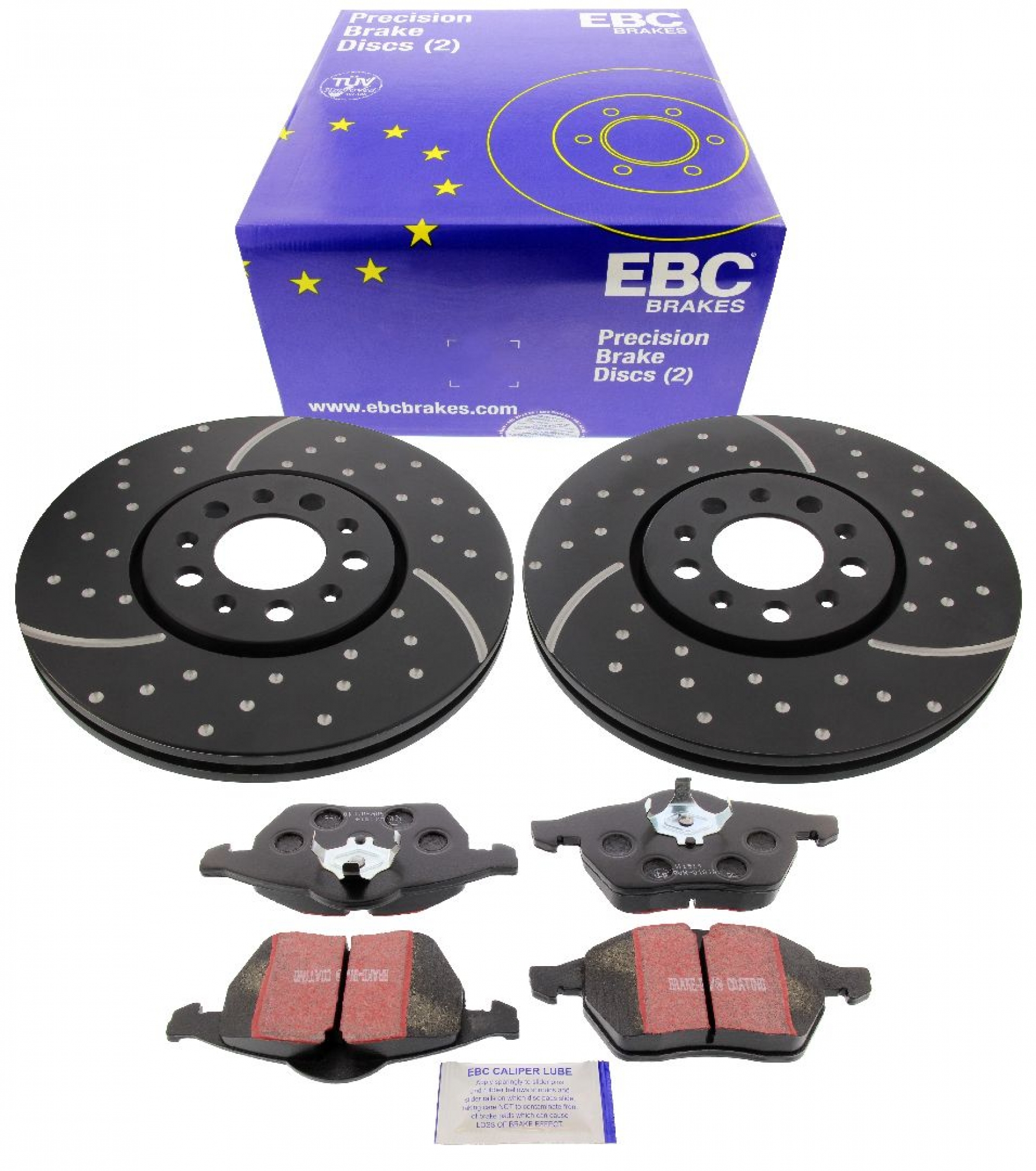 EBC-Bremsensatz, Turbo Groove Disc Black + Bremsbeläge, Blackstuff, Achssatz, VA, VW Golf, Passat