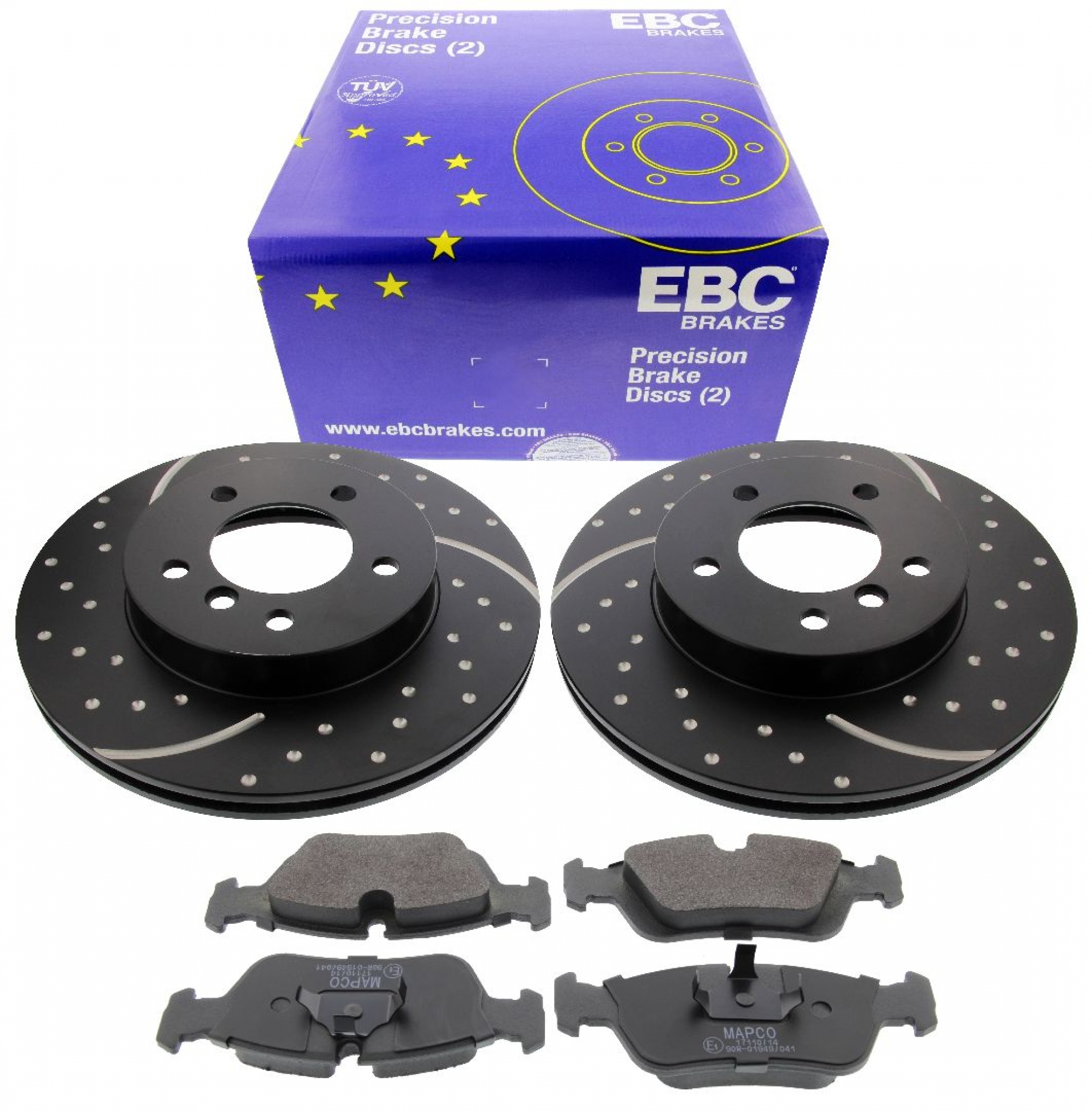 EBC-Bremsensatz, Turbo Groove Disc Black + HPS-Carbon-Bremsbelägen von MAPCO, Achssatz, VA, BMW Z3, Z4, 3