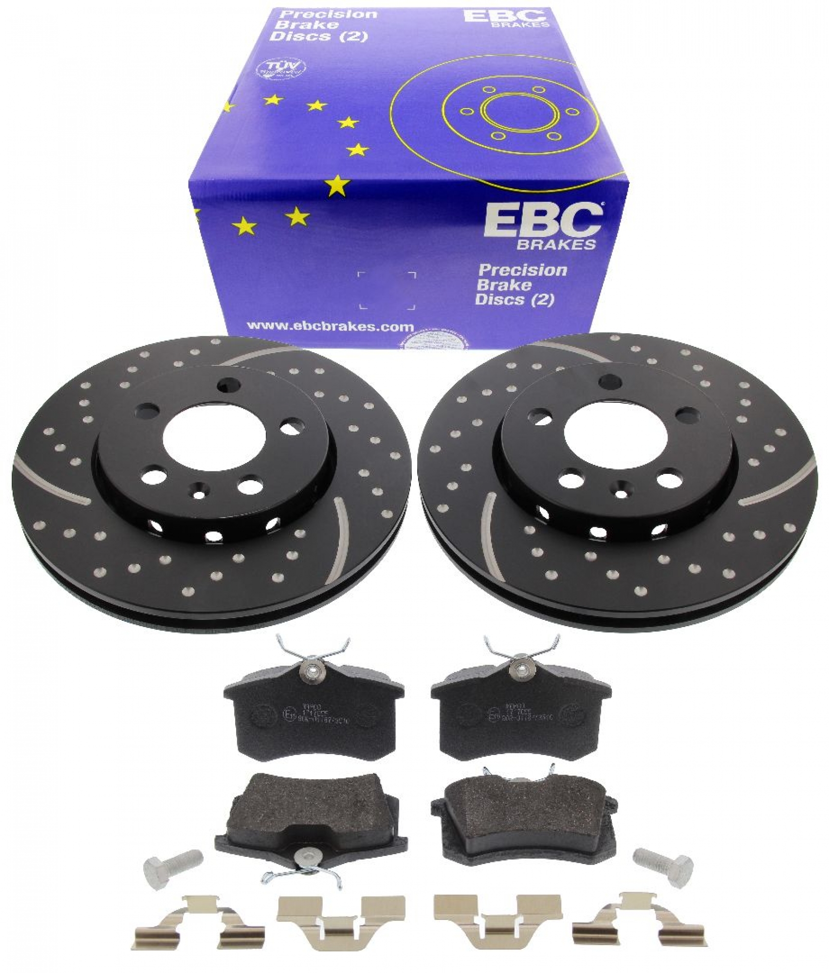 EBC-Bremsensatz, Turbo Groove Disc Black + HPS-Carbon-Bremsbelägen von MAPCO, Achssatz, HA, Audi, Seat, Skoda, VW
