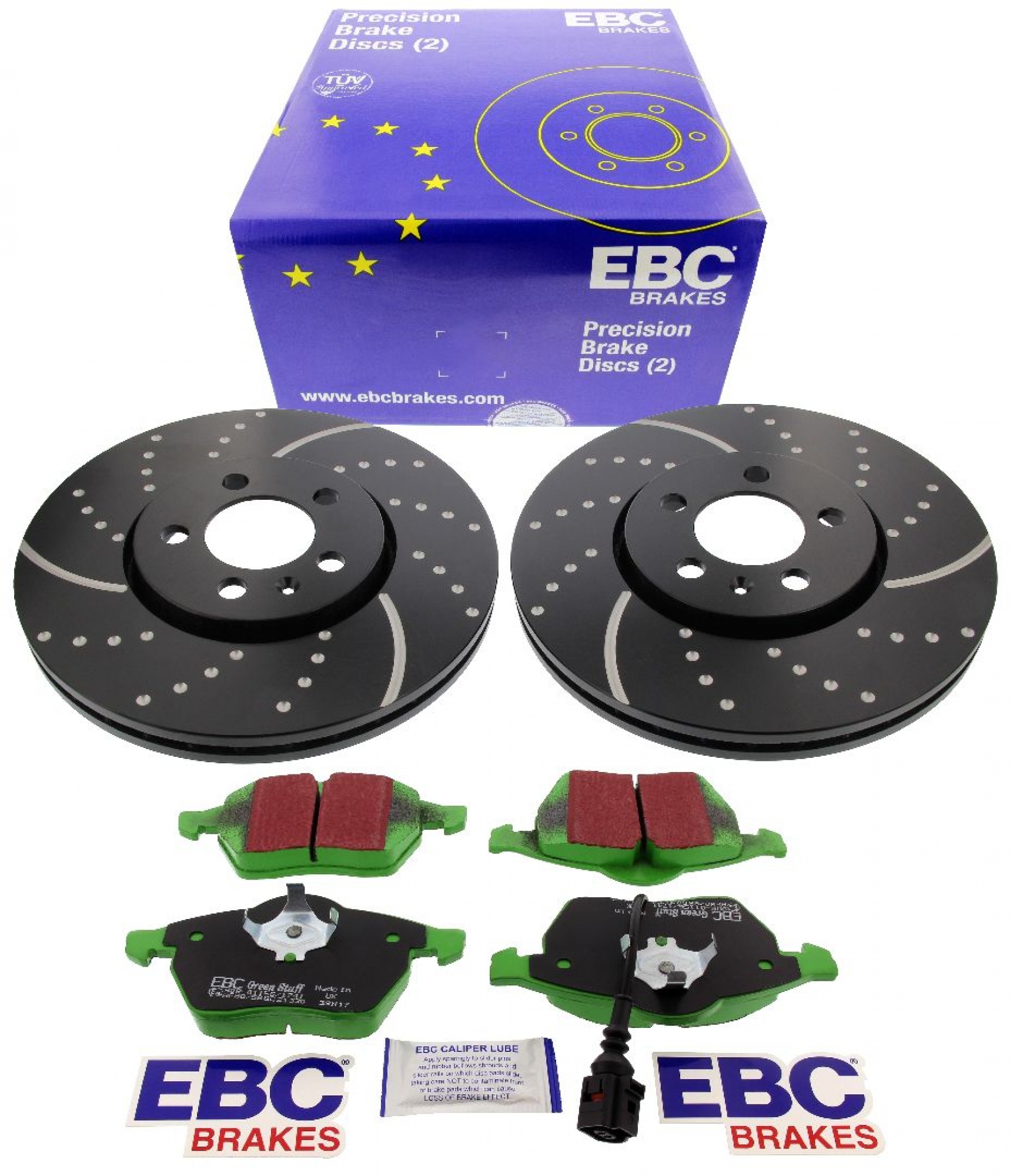 EBC-Bremsensatz, Turbo Groove Disc Black + Bremsbeläge, Blackstuff, Achssatz, VA, VW Golf 4, Ø 288 mm