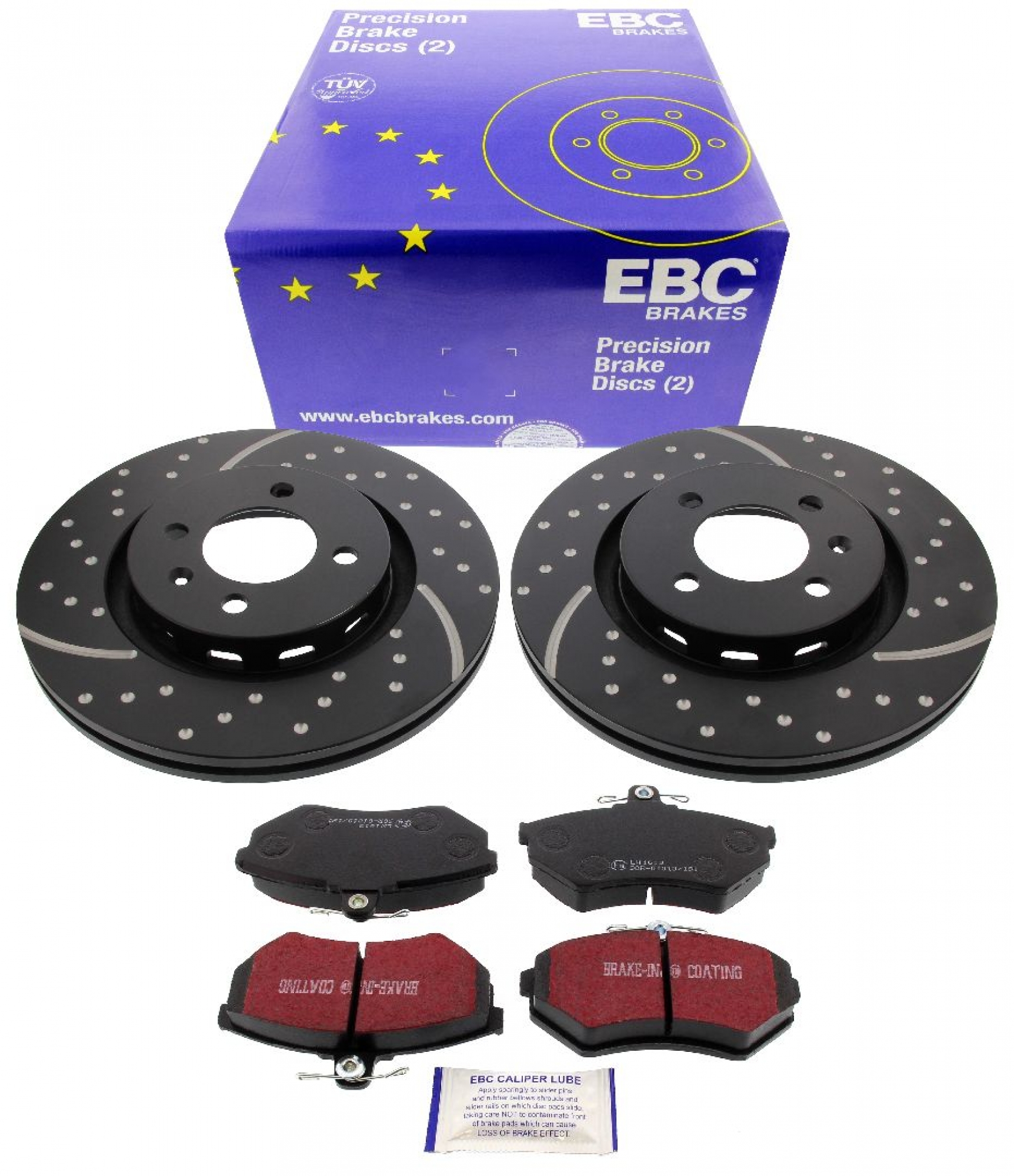 EBC-Bremsensatz, Turbo Groove Disc Black + Bremsbeläge, Blackstuff, Achssatz, VA, VW Golf 2/3, Corrado, G60-Bremse