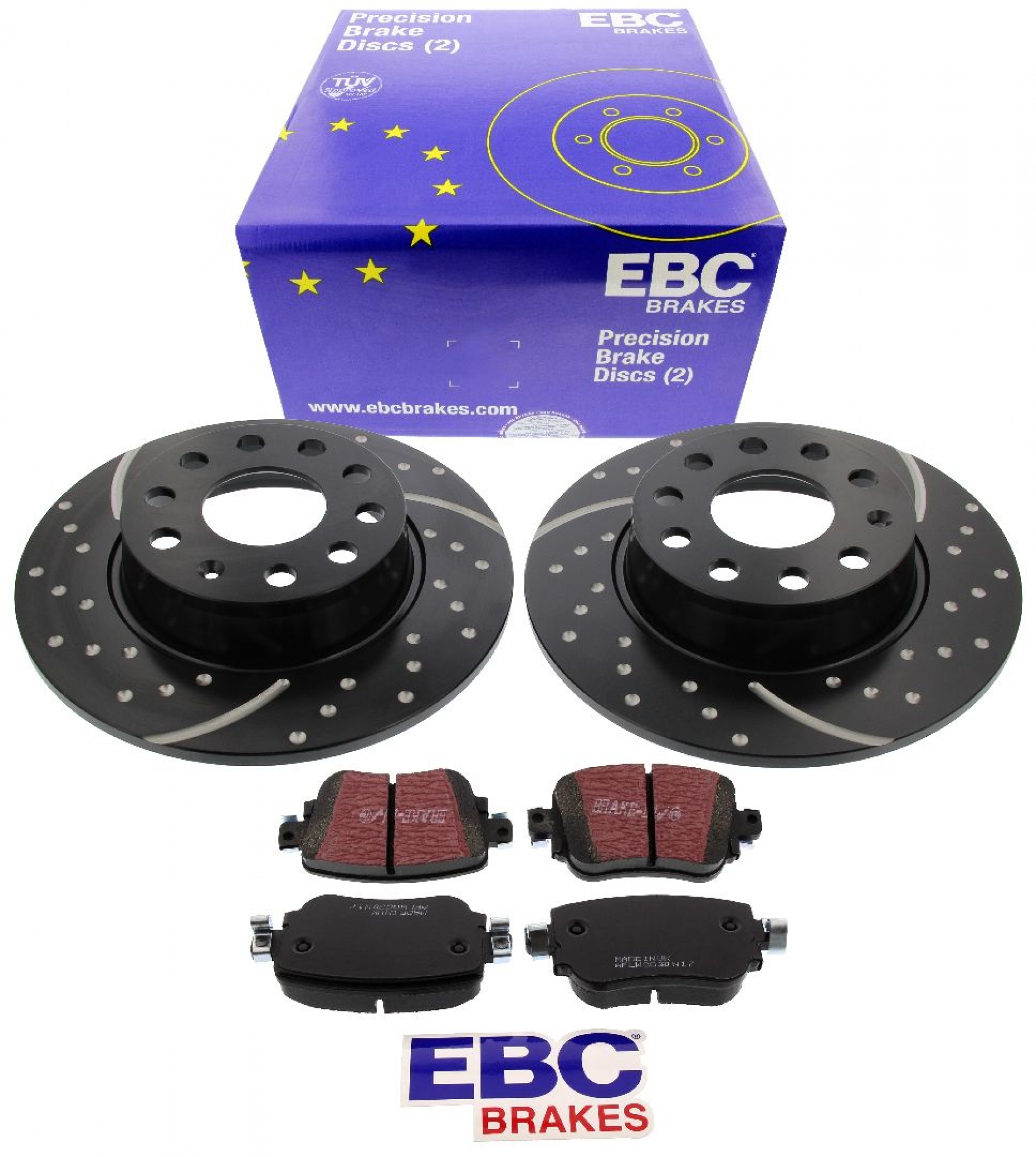 EBC-Bremsensatz, Turbo Groove Disc Black + Bremsbeläge, Blackstuff, Achssatz, HA, Audi, Seat, Skoda, VW
