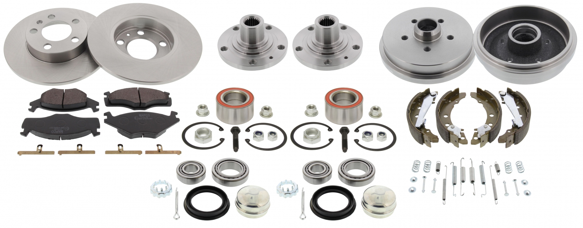 Bremsen-Umbausatz, VA + HA, VW Golf II MK2, 239 mm-Bremsscheibe, voll, Lochkreis-Umbausatz von 4 x 100 auf 5 x 100