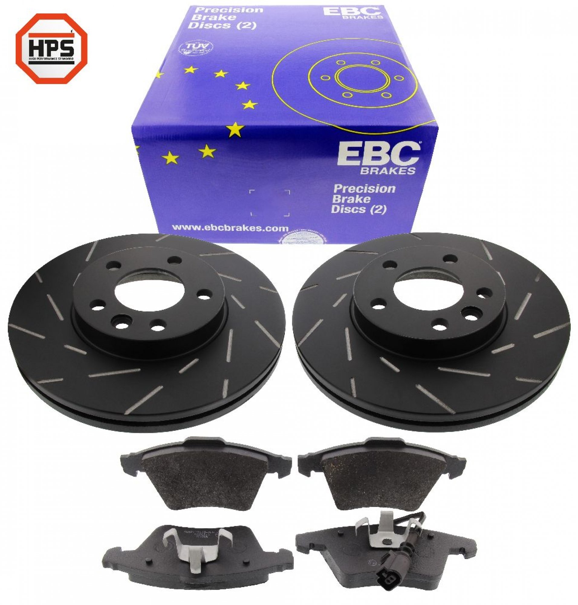 EBC-Bremsensatz, Black Dash Disc + HPS-Carbon-Bremsbelägen von MAPCO, Achssatz, VA, VW Transporter